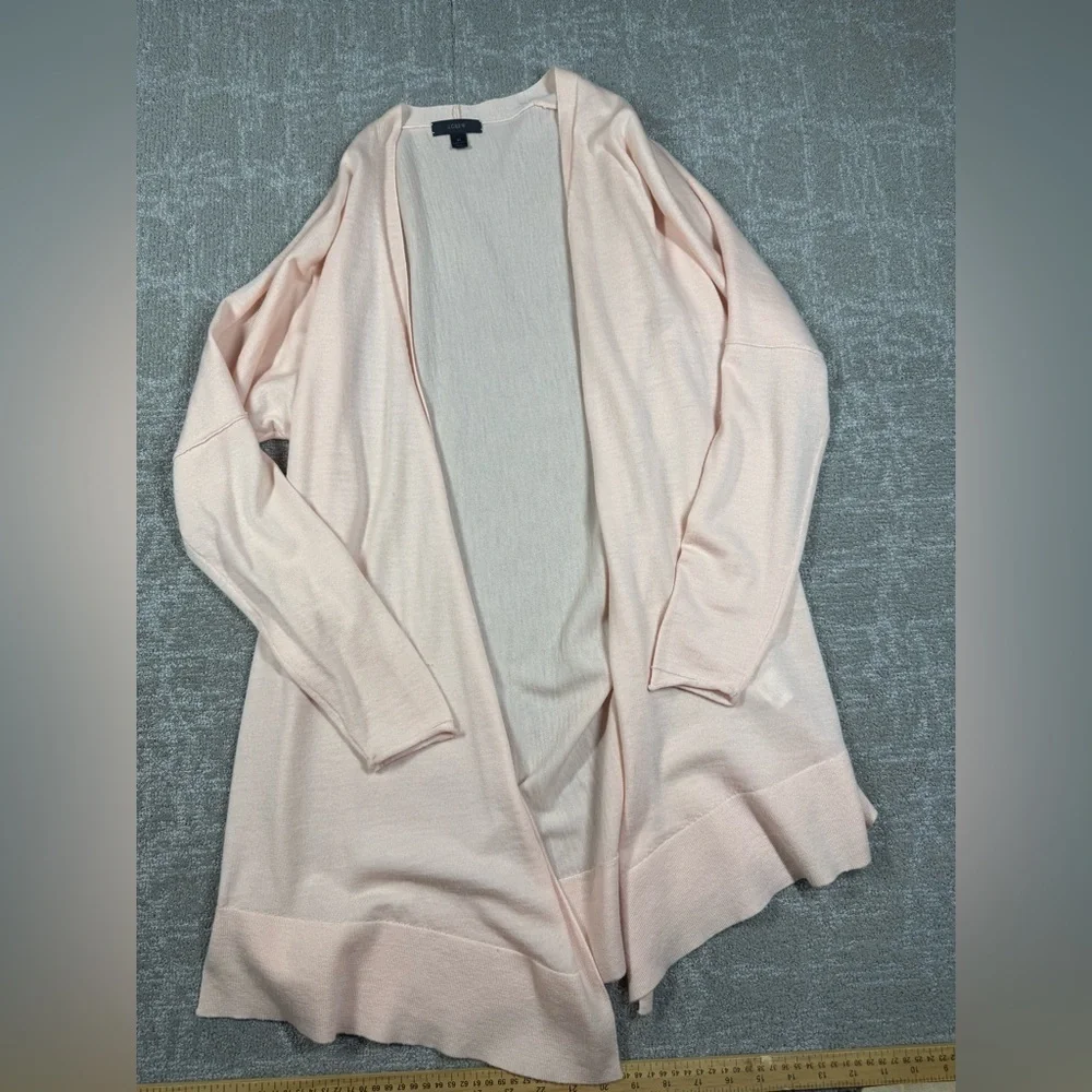 J. Crew 100% Wool Open Front Plush Pink Cardigan Sweater Women Size Medium